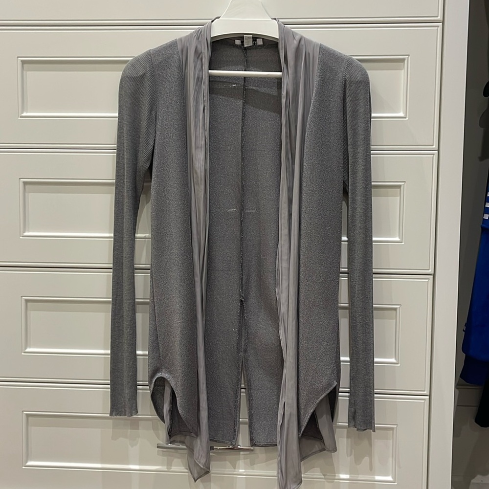 Barney’s new york grey long cardigan silk knit size XS